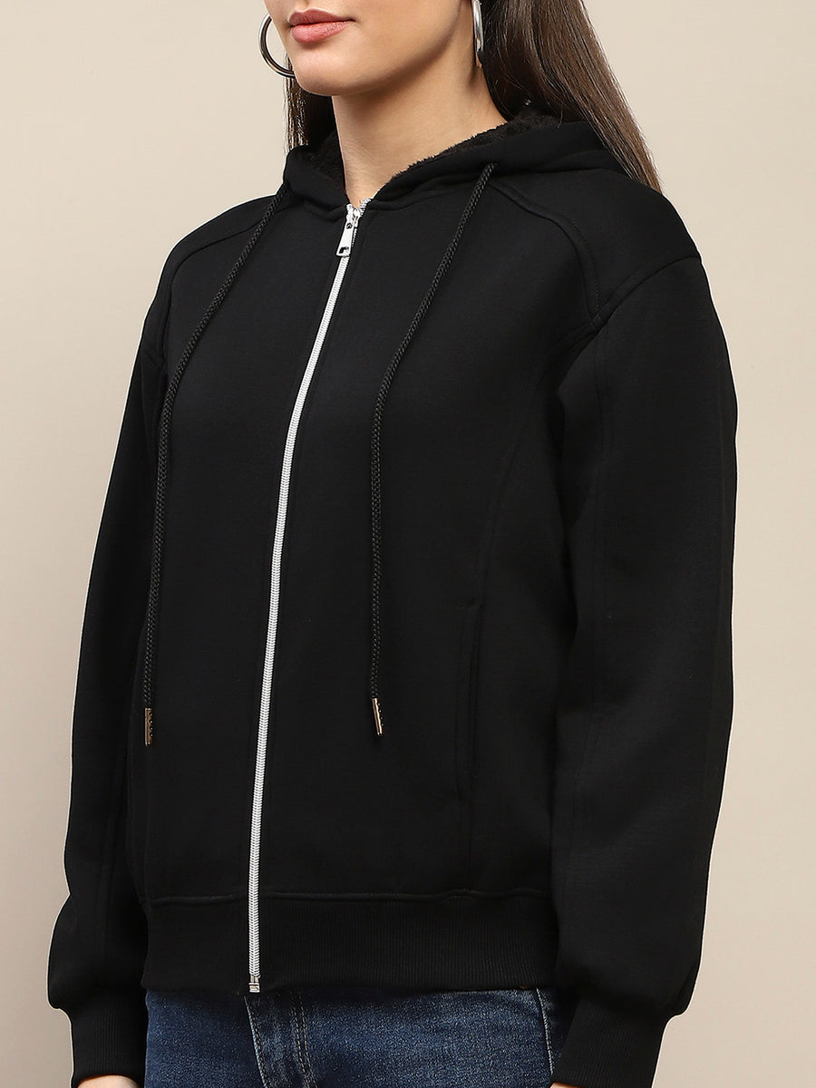 Madame Cotton Blend Black Zipped Sweatshirt