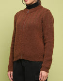 Madame Stripe Detailed Zipped Tan Sweater