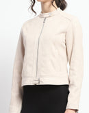 Madame Flap Collared Beige Suede Jacket