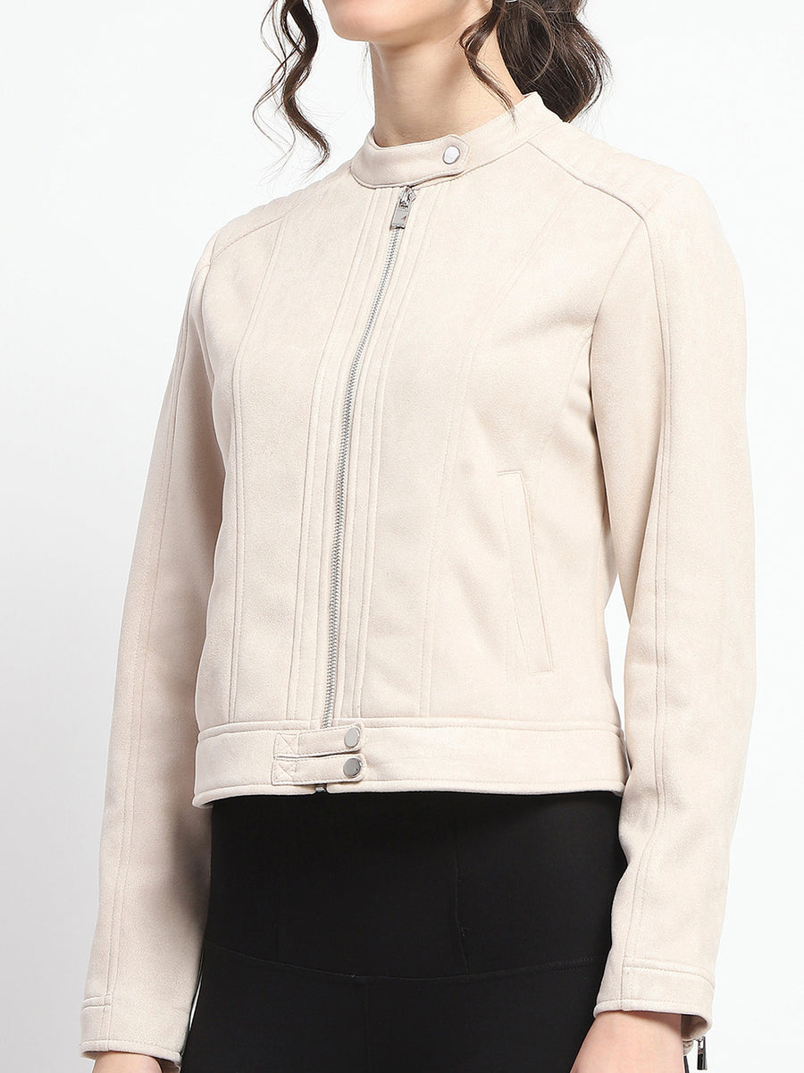 Madame Flap Collared Beige Suede Jacket