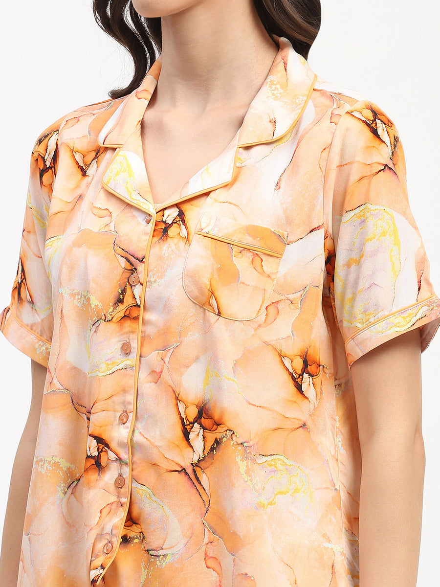 mSECRET Orange Marble Print Short Sleeve Night Suit Set