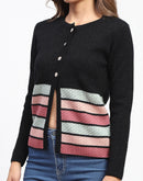 Madame Black Striped Buttoned Cardigan