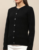 Madame Cable Knit Buttoned Black Cardigan