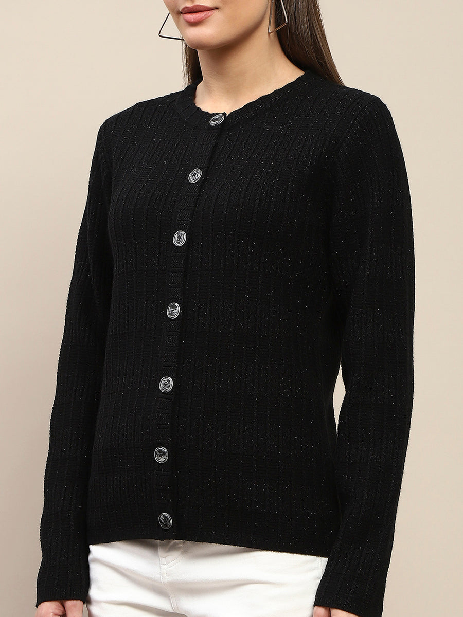 Madame Cable Knit Buttoned Black Cardigan