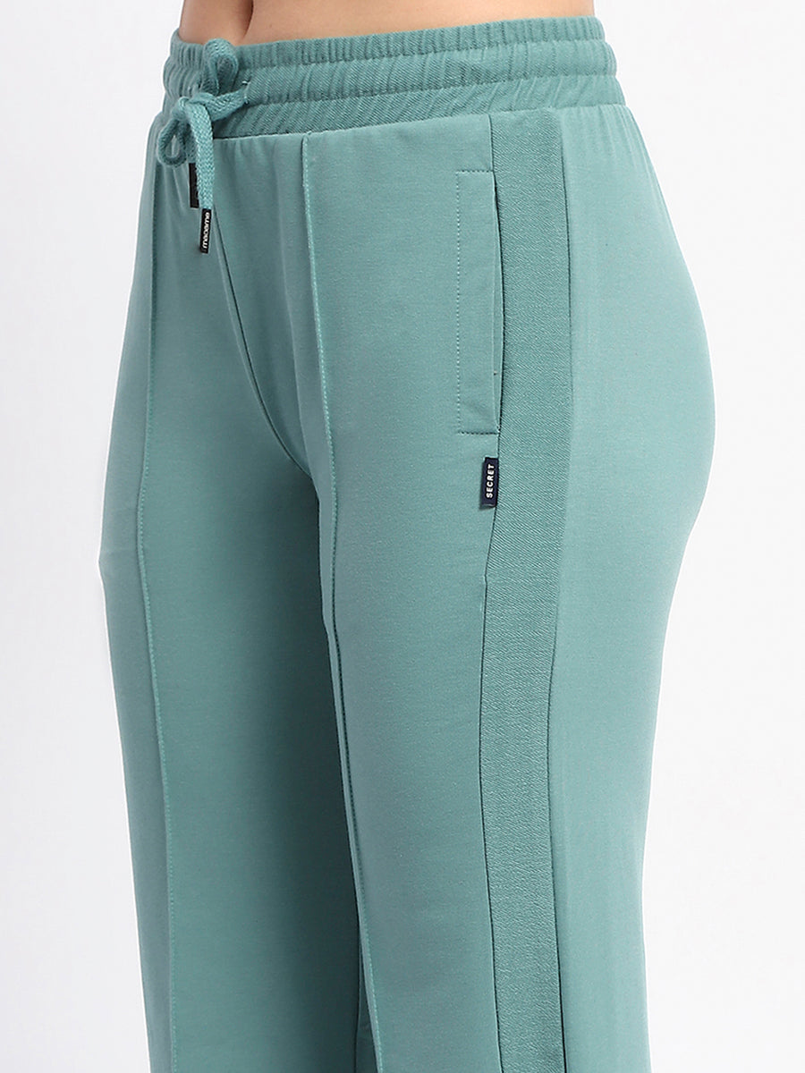 mSECRET Drawstring Waist Pleated Solid Green Bootcut Cotton Track Bottoms