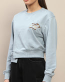 Madame Cotton Embroidery Detailed Light Sky Crop Sweatshirt