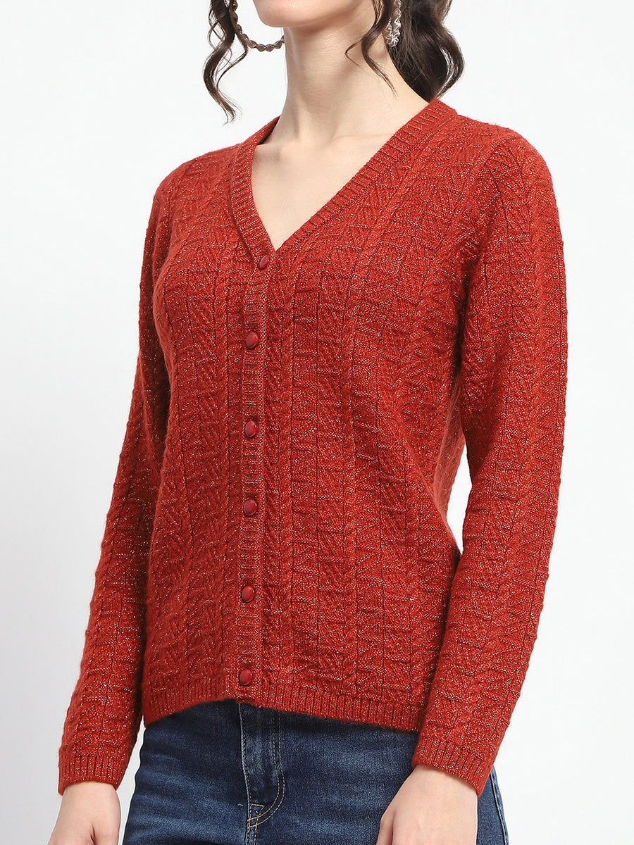 Madame Crew Neck Solid Rust Cardigan