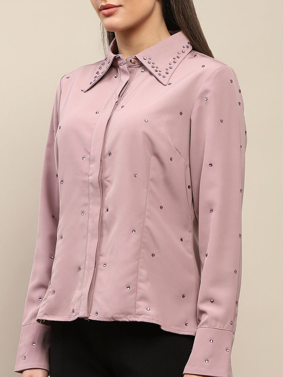 Madame Allover Embellished Pink Shirt