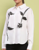 Madame Placement Printed White Cotton Shirt