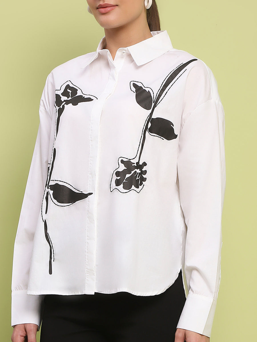 Madame Placement Printed White Cotton Shirt