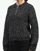 Madame Black Speckled Pullover Sweater with Half-Zip