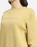 Madame Fleece Handwork And Embroidered Golden Yellow Sweatshirt  For Women