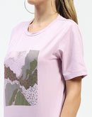 Madame Lilac Cotton Graphic Print T-Shirt