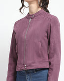 Madame Flap Collared Plum Suede Jacket