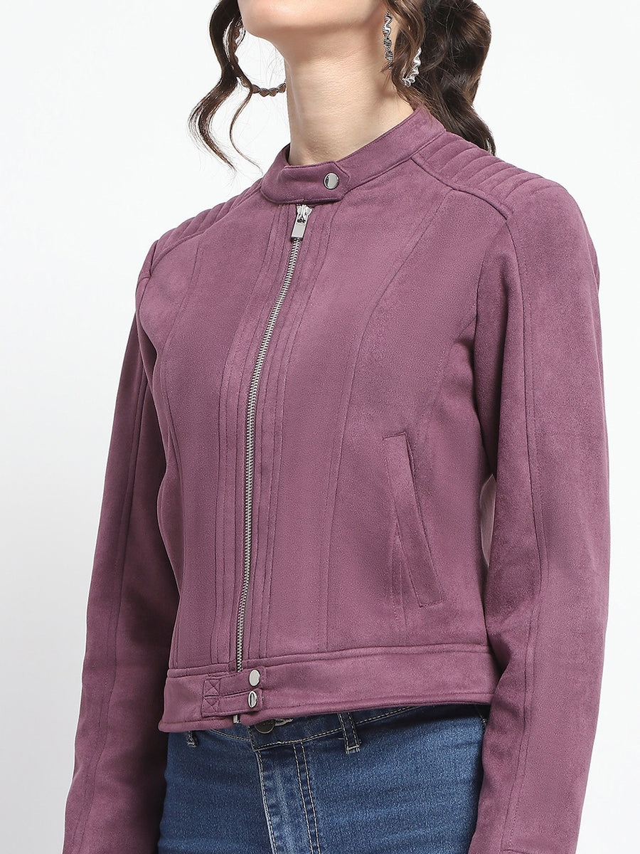 Madame Flap Collared Plum Suede Jacket