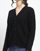 Madame Cable Knit V Neck Black Acrylic Blend Cardigan