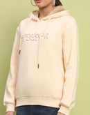 Madame Typography Print Hooded Beige Cotton Sweatshirt