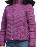 Madame Fur Hooded Purple Quilted Jacket