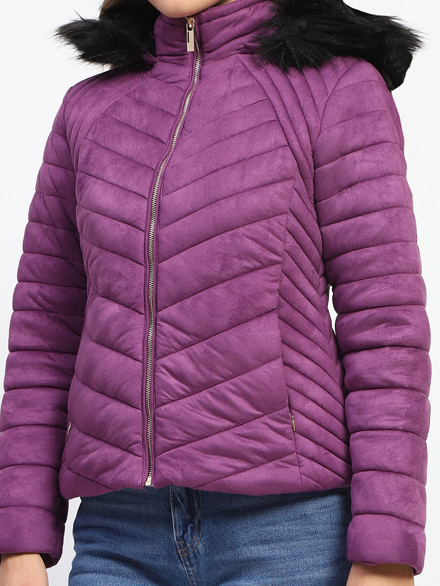 Madame Fur Hooded Purple Quilted Jacket