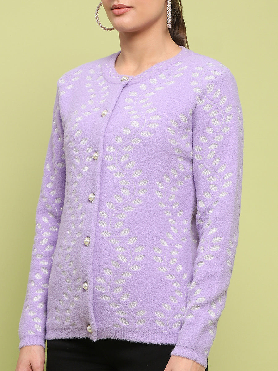 Madame Self Design Buttoned Lilac Cardigan