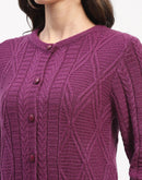 Madame Round Neck Button Down Plum Cardigan