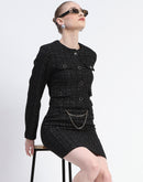 Madame Chain Accented Black Chequered Top and Skirt Set Co-ord Set