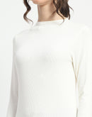 Madame High Neck Full Sleeve Solid White Top