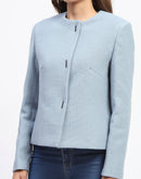 Madame Blue Crew Neck Buttoned Short Coat