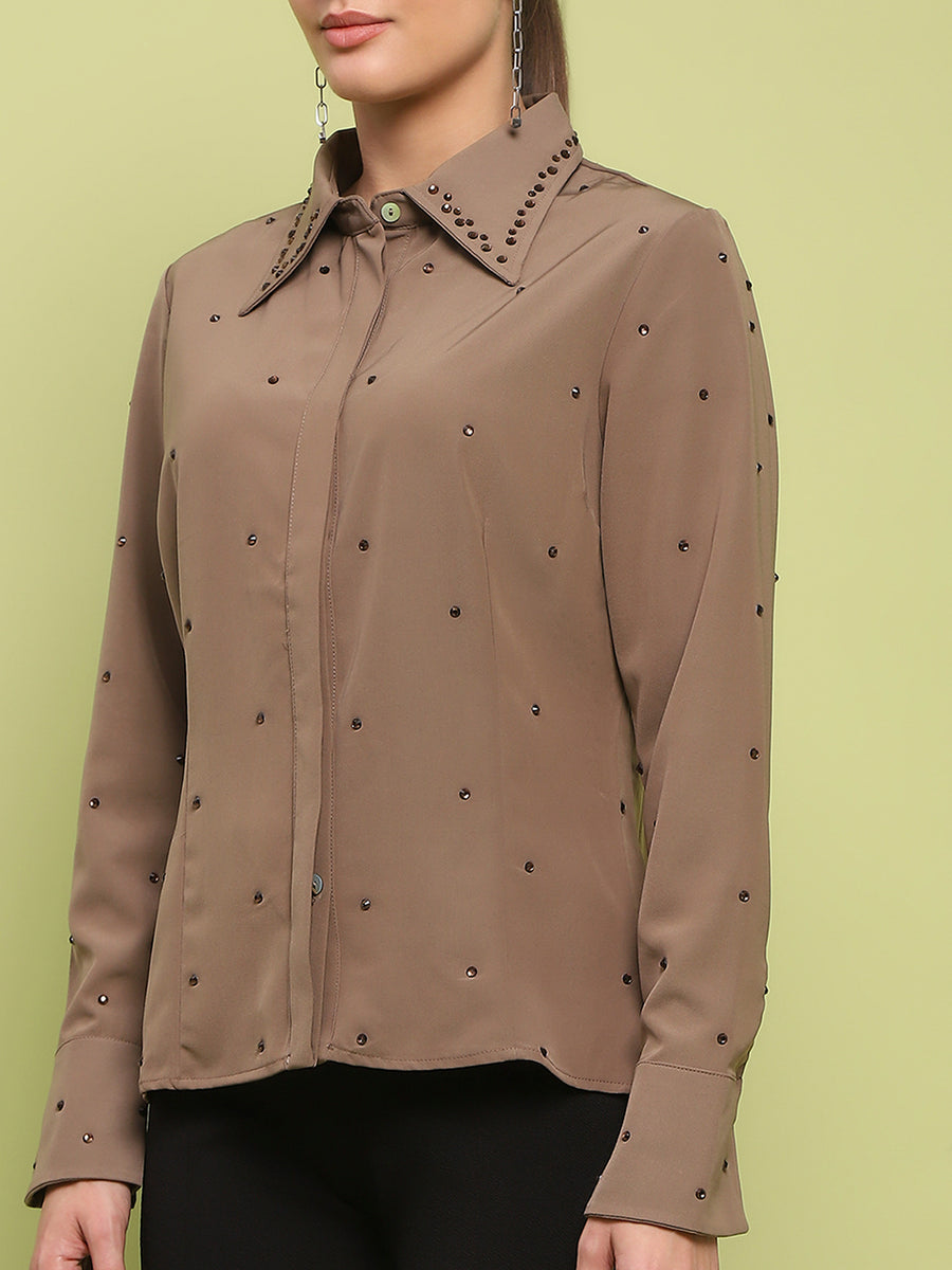 Madame Allover Embellished Brown Shirt