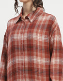 Madame Chequered Long Sleeved Cotton Brown Shirt