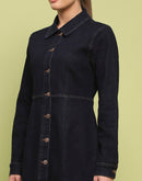 Madame Cotton Blend Belted Dark Indigo Mini Denim Dress