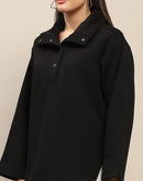 Madame Fleece Fur Attached Buttoned Black Zipper Sweatshirt