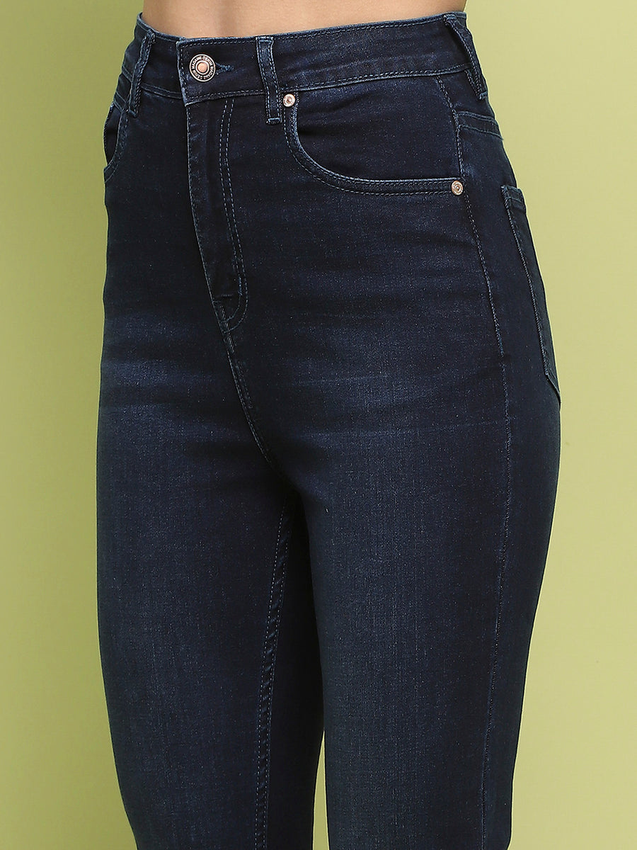 Madame Whiskered Dark Blue Cotton Denim Jeans