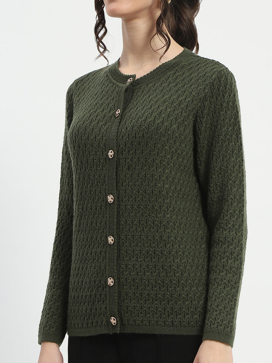 Madame Cable Knit Solid Olive Cardigan