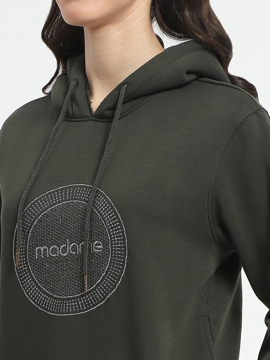 Madame Abstract Print Hooded Olive Cotton Sweatshirt