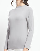 Madame High Neck Full Sleeve Solid Grey Top