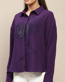 Madame Purple Print Sequin Embellished Shirt