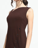 Madame Button Detailed Chocolate Brown Bodycon Knit Dress