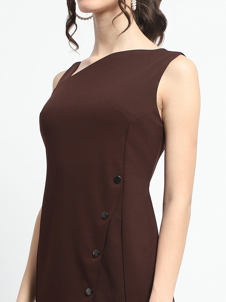 Madame Button Detailed Chocolate Brown Bodycon Knit Dress