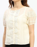 Madame Semi Sheer Off White Laced Cotton Top