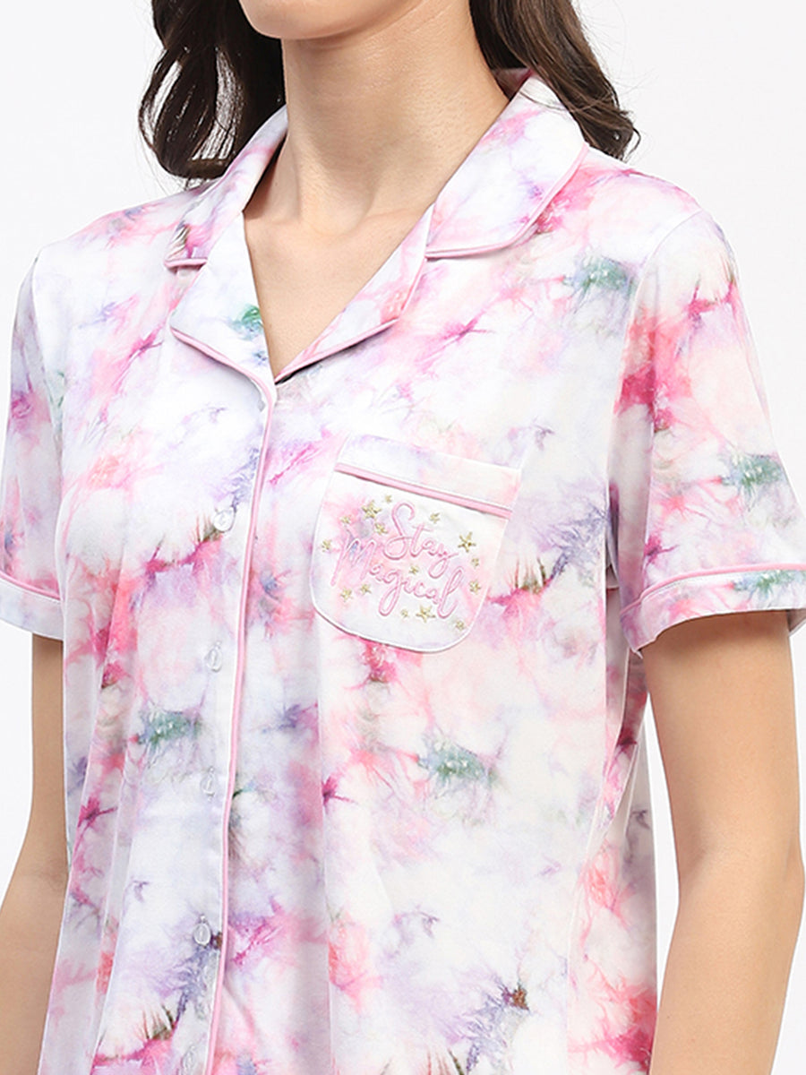 mSECRET Pink Tie-Dye Button-Down Pajama Set with Collared Shirt