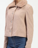 Madame Beige Coat with Faux Fur Collar