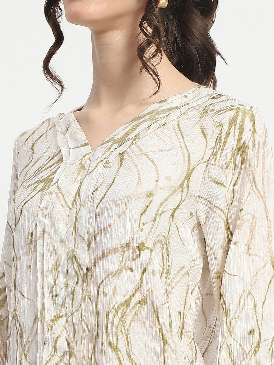 Madame Rayon Blend Abstract Print Green Top