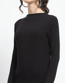 Madame High Neck Full Sleeve Solid Black Top