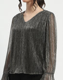 Madame Ruffle Sleeve Black Shimmery Top