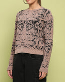 Madame Printed Crew Neck Full Sleeve Brown Sweater