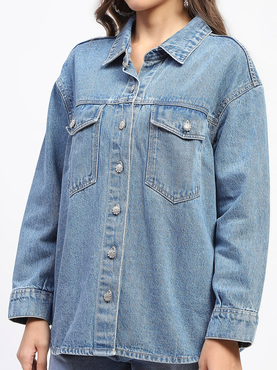 Madame Blue Button Down Denim Jacket