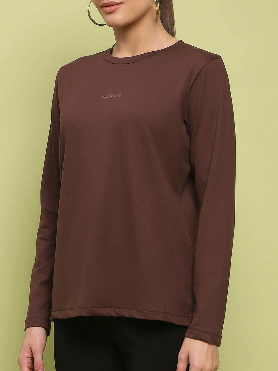 Madame Embossed Cotton Blend Coffee Brown Top