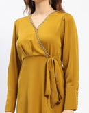 Madame Empire Waist Chain Accented Mustard Midi Dress