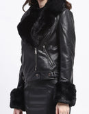 Madame Fur Lapel And Cuffs Wrap Black Short Coat